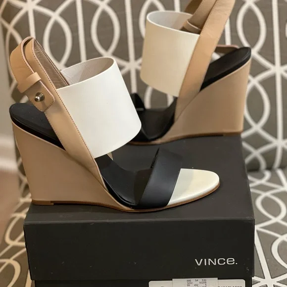 Vince: wrap sandal bone, black and white wedge heel - Picture 10 of 10